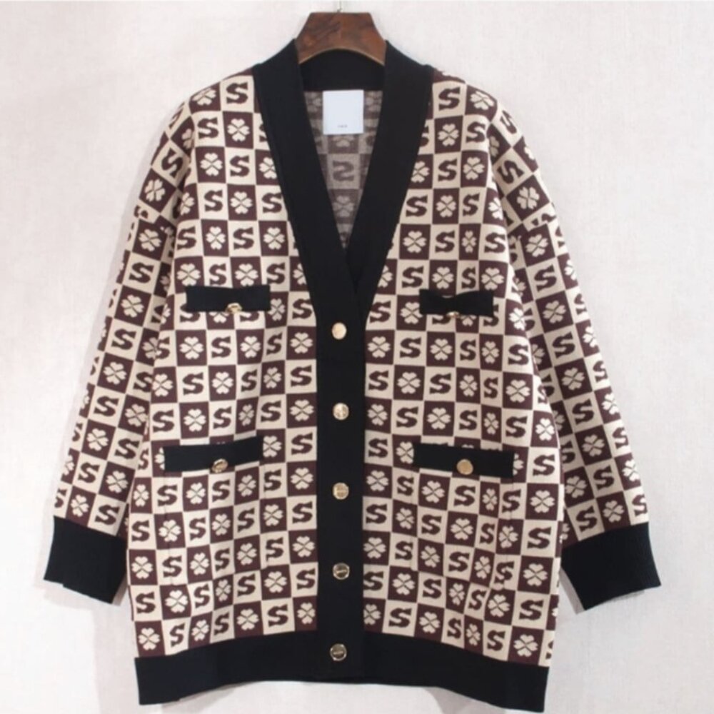 SANDRO Glorious Monogram Knit Cardigan